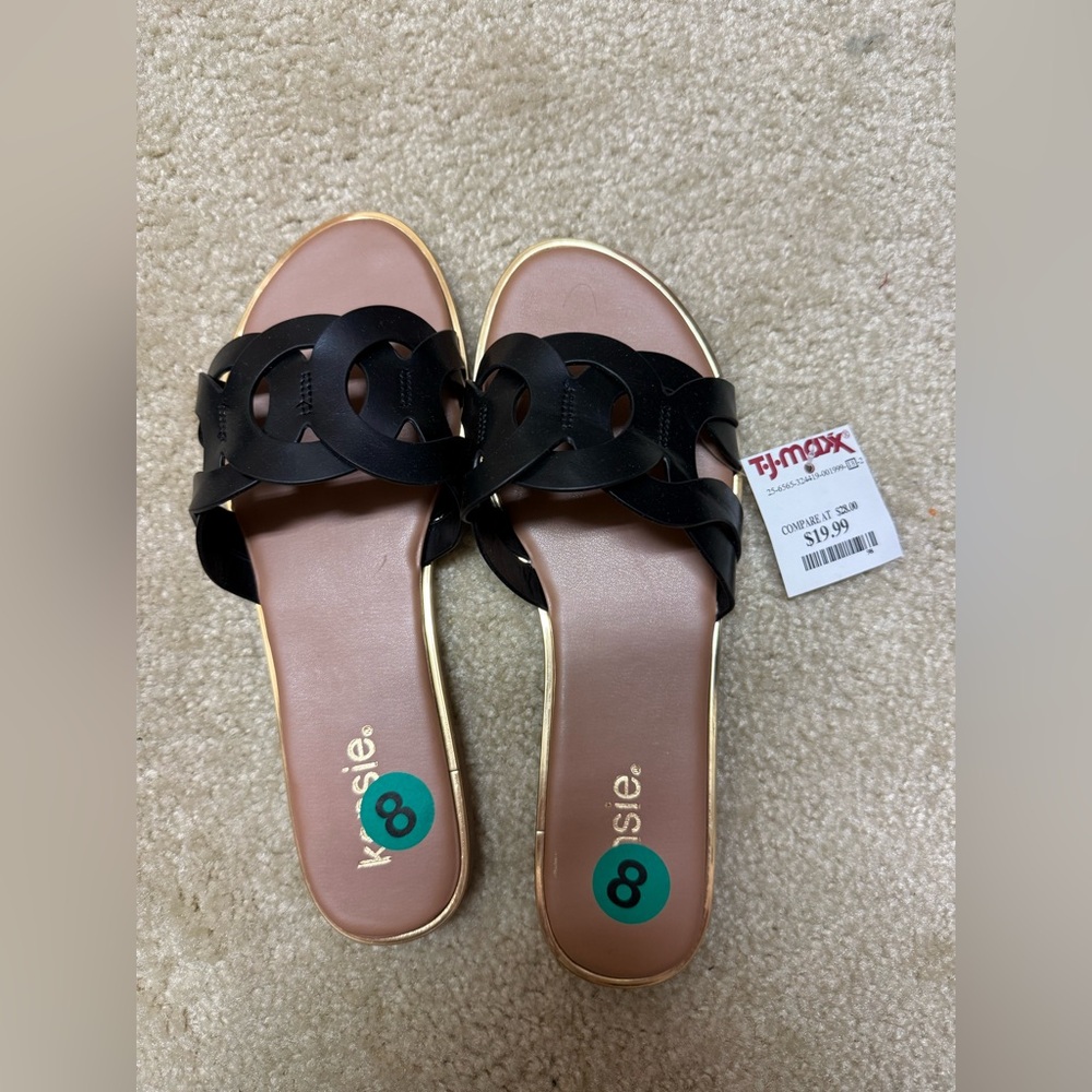 Kensie Black and Gold Slide Sandals